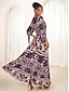 cheap Maxi Dresses-Boho Floral Puff Sleeve V Neck Maxi Dress
