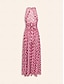 abordables Print Dresses-Geometric Lace Trim Rayon Maxi Dress