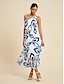 billige Print Dresses-One Shoulder Sleeveless Floral Maxi Dress