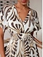 economico Print Dresses-Patterned Chiffon V Neck Midi Dress