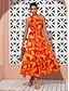 baratos Print Dresses-Abstract Halter Neck Maxi Dress