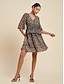 preiswerte Print Dresses-Pleated Leopard Print V Neck Chiffon Dress