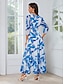 cheap Print Dresses-Chiffon Leaf Print V Neck Maxi Dress
