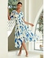 billige Print Dresses-Halo Dye Printed Chiffon Elastic Waist Midi Dress