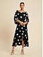 cheap Print Dresses-Polka Dot Print Off Shoulder Midi Dress