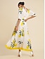 baratos Print Dresses-Satin Fruit Print V Neck Maxi Dress