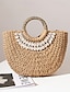 abordables Clutches &amp; Evening Bags-Boho Shell Accents Straw Tote Bag