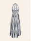 cheap Print Dresses-V Neck Striped Midi Dress
