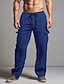billige Linen Bottoms-Herre Militærbukser Bukser Sommerbukser Strandbukser Snorer Elastisk midje Multi lomme عادي Komfort Pustende utendørs Daglig Ut på byen Mote Fritid Svart Hvit