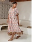 cheap Print Dresses-Satin Rainbow Totem Print Swing Maxi Dress
