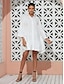 abordables Robes Décontracté-Solid Cotton Button Up Lapel Dress