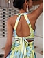 billige Print Dresses-Brand Satin Design Halter Backless Material Print Maxi Dress