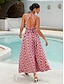 cheap Print Dresses-Rayon Geometric Lace Trim Maxi Dress