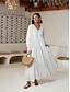 cheap Casual Dresses-Linen Cotton Blend V Neck Maxi Dress
