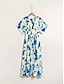 economico Print Dresses-Halo Dyeing Chiffon Elastic Midi Dress