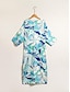 billige Print Dresses-Satin Floral V Neck Midi Dress