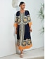 abordables Print Dresses-V Neck Satin Folk Maxi Dress