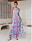 abordables Print Dresses-Print Satin Halter Backless Maxi Dress