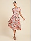 cheap Print Dresses-Cotton Drawstring Short Sleeve Midi Dress