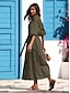 billige Uformelle kjoler-Linen Cotton Casual Belted Maxi Dress