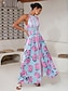 cheap Print Dresses-Satin Print Halter Neck Backless Maxi Dress