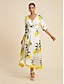 abordables Print Dresses-Satin Fruit Print V Neck Maxi Dress