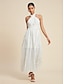 baratos Print Dresses-Cotton Striped Tie Back Halter Maxi Dress