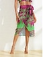 cheap Two Piece Sets-Satin Floral Sleeve Tie Back Top &amp;  Satin Floral Midi Skirt Set