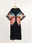 cheap Print Dresses-Chiffon Butterfly Print V Neck Kaftan Maxi Dress