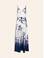 cheap Print Dresses-Satin Building Print Tie Maxi Dress