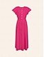 billige Afslappede kjoler-Brand Pleated Cotton Linen Maxi Dress