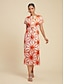 abordables Print Dresses-Satin Folk Drawstring Split Neck Dress