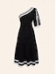 cheap Casual Dresses-Cotton Contrast Web One Shoulder Midi Dress