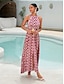 baratos Print Dresses-Geometric Lace Trim Rayon Maxi Dress
