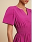 cheap Casual Dresses-100% Cotton A Line Solid V Neck Maxi Dress