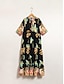 baratos Print Dresses-Tropical Elastic Half Sleeve Maxi Dress
