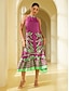 baratos Print Dresses-Geometric Plant Drawstring Midi Dress