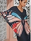baratos Print Dresses-Butterfly Print Chiffon V Neck Kaftan Maxi Dress