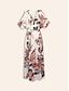 preiswerte Print Dresses-Floral V Neck Knotted Midi Dress