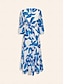 economico Print Dresses-Leaf Print Chiffon V Neck Maxi Dress