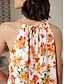 abordables Print Dresses-Elegant Floral Halter Maxi Dress