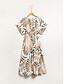billige Print Dresses-Patterned Chiffon V Neck Midi Dress