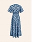 preiswerte Print Dresses-Print Smocked Waist Satin Midi Dress