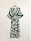 cheap Print Dresses-Satin Print Raglansleeve Midi Dress