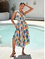 baratos Print Dresses-One Shoulder Floral Satin Maxi Dress
