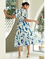 baratos Print Dresses-Halo Dye Print Elastic Waist Midi Dress