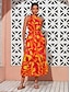 cheap Print Dresses-Abstract Print Halter Neck Maxi Dress
