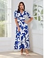 billige Print Dresses-Puff Sleeve Satin Floral Maxi Dress
