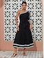billige Afslappede kjoler-Cotton Contrast One Shoulder Midi Dress