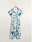 abordables Print Dresses-Halo Dyeing Chiffon Elastic Waist Midi Dress